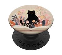 Black Cat | Amante dei libri | Nerd Book Lover | simpatico gatto floreale PopSockets PopGrip Adesivo