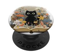 Black Cat | Amante dei libri | Nerd Book Lover | simpatico gatto floreale PopSockets PopGrip Adesivo