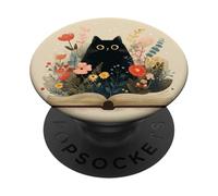 Black Cat | Amante dei libri | Nerd Book Lover | simpatico gatto floreale PopSockets PopGrip Adesivo