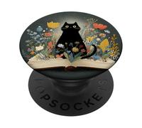 Black Cat | Amante dei libri | Nerd Book Lover | simpatico gatto floreale PopSockets PopGrip Adesivo