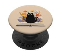Black Cat | Amante dei libri | Nerd Book Lover | simpatico gatto floreale PopSockets PopGrip Adesivo