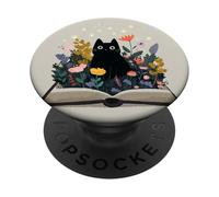 Black Cat | Amante dei libri | Nerd Book Lover | simpatico gatto floreale PopSockets PopGrip Adesivo