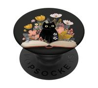 Black Cat | Amante dei libri | Nerd Book Lover | simpatico gatto floreale PopSockets PopGrip Adesivo