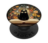 Black Cat | Amante dei libri | Nerd Book Lover | simpatico gatto floreale PopSockets PopGrip Adesivo