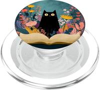 Black Cat | Amante dei libri | Nerd Book Lover | simpatico gatto floreale PopSockets PopGrip per MagSafe