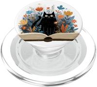 Black Cat | Amante dei libri | Nerd Book Lover | simpatico gatto floreale PopSockets PopGrip per MagSafe