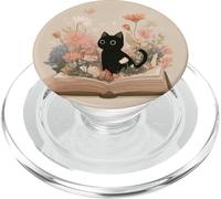 Black Cat | Amante dei libri | Nerd Book Lover | simpatico gatto floreale PopSockets PopGrip per MagSafe