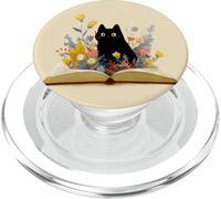 Black Cat | Amante dei libri | Nerd Book Lover | simpatico gatto floreale PopSockets PopGrip per MagSafe