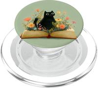 Black Cat | Amante dei libri | Nerd Book Lover | simpatico gatto floreale PopSockets PopGrip per MagSafe
