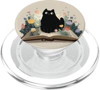 Black Cat | Amante dei libri | Nerd Book Lover | simpatico gatto floreale PopSockets PopGrip per MagSafe