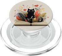 Black Cat | Amante dei libri | Nerd Book Lover | simpatico gatto floreale PopSockets PopGrip per MagSafe