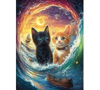 Black Cat And Tabby Cat in Magical Forest Puzzle 1000 Pezzi Rompicapo Per Ufficio Premium Fairy Tale Animal Plant Pausa Lavoro Rilassante Attività Per Colleghi Regalo Festa Aziendale 1000 PCS