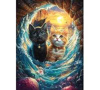 Black Cat And Tabby Cat in Waterfall Puzzle 1000 Pezzi Per Famiglia E Amici Rompicapo Relax Pressione Ridotta Giochi Da Tavolo Per Serate in Compagnia Regalo Natale 2025 1000 PCS