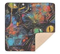 Black Cat Antropomorphic Doodles - Tappetino da gioco pieghevole per bambini, resistente all'acqua, per bambini, 127 x 127 cm