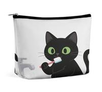 Black Cat Art - Borsa per il trucco in PU di grande capacità, organizer da viaggio per cosmetici con chiusura a cerniera, astuccio per articoli da toeletta resistente all'acqua per uso quotidiano, a