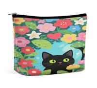 Black Cat Art - Borsa per il trucco in PU di grande capacità, organizer da viaggio per cosmetici con chiusura a cerniera, astuccio per articoli da toeletta resistente all'acqua per uso quotidiano, a