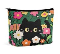 Black Cat Art - Borsa per il trucco in PU di grande capacità, organizer da viaggio per cosmetici con chiusura a cerniera, astuccio per articoli da toeletta resistente all'acqua per uso quotidiano, a