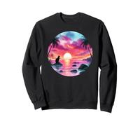 Black Cat Beach Theme Tropical Beachy Pink Sunset Beach Wave Felpa