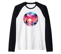 Black Cat Beach Theme Tropical Beachy Pink Sunset Beach Wave Maglia con Maniche Raglan