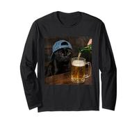 Black Cat Bere Birra Divertente Gatto Nero Meme Maglia a Manica