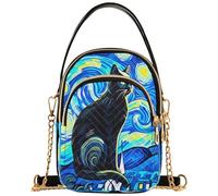 Black Cat Blue Night Sky Borsa a tracolla singola con tracolla a catena pastello portafoglio per telefono borsa trapuntata con cerniera Lady Bowler Satchel, 15 x 8 x 21 cm