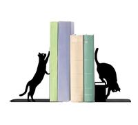 Black Cat Bookends - Metal Animal Decor, Bookends Reader Nook | Funny Book Ends for Bookworm Reader Librarian Teacher Student Bookshelf Bookcase Desk Office Library Reading Nook