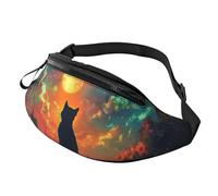 Black Cat, borsa a tracolla con stampa alla moda, unisex, con luna luminosa, regolabile, per turisti, leggera, resistente ai furti, per visite turistiche, 14 x 35 cm, A16, Taglia unica