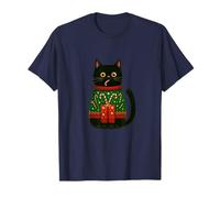 Black Cat Candy Cane Accogliente Design Natale Maglietta
