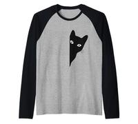 Black-Cat Che esce Divertente Peek a Boo Peeking Pet Maglia con Maniche Raglan