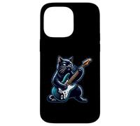 Black Cat che suona la chitarra Rock and Roll Rock Star Design Custodia per iPhone 14 Pro Max
