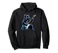 Black Cat che suona la chitarra Rock and Roll Rock Star Design Felpa con Cappuccio