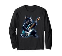 Black Cat che suona la chitarra Rock and Roll Rock Star Design Maglia a Manica