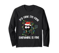 Black Cat Christmas Va Bene STO Bene Va Tutto Bene Maglia a Manica