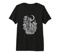 Black Cat Crescent Moon Gothic Rose Vintage Witchy Design Maglietta Premium