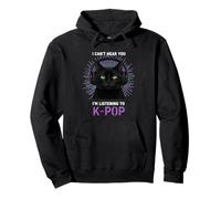 Black Cat Cuffie K-Pop Lover Music Fan Felpa con Cappuccio