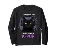 Black Cat Cuffie K-Pop Lover Music Fan Maglia a Manica