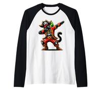 Black Cat Dabbing Dab Parrot Funny Halloween Pirate Costume Maglia con Maniche Raglan