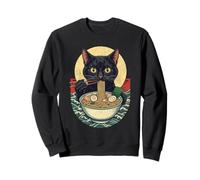 Black Cat Eating Ramen Japanese Noodles Kawaii Food Anime Felpa