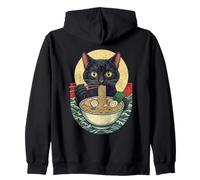 Black Cat Eating Ramen Japanese Noodles Kawaii Food Anime Felpa con Cappuccio