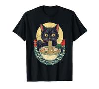 Black Cat Eating Ramen Japanese Noodles Kawaii Food Anime Maglietta