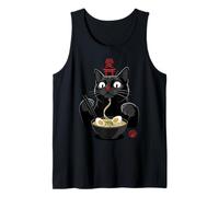 Black Cat Eating Ramen Noodles Japan Kanji Love Anime Design Canotta