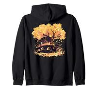 Black Cat Fall Theme with Cat Witch Halloween Cat Witchy Cat Felpa con Cappuccio