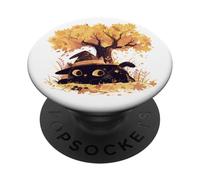 Black Cat Fall Theme with Cat Witch Halloween Cat Witchy Cat PopSockets PopGrip Adesivo