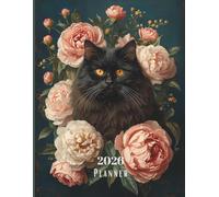 Black Cat Floral 2026 Planner | Weekly & Monthly Layout Organizer | Black and White Interior Design | 8.5 x 11 in | 110 Pages | Elegant Gift for Cat Lovers