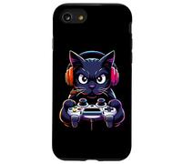 Black Cat Gamer Gioco Console Videogioco Gioco Divertente Custodia per iPhone SE (2020) / 7/8