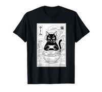 Black Cat Gamer Ramen Tattoo Ink Art Retro Videogiochi Amante Maglietta