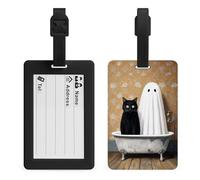 Black Cat Ghost in the Bathtub - Targhetta per bagaglio, borsa da viaggio, valigia, bagaglio