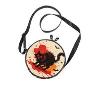 Black Cat Graffiti Pattern Round Crossbody Bag Canvas Messenger Purse