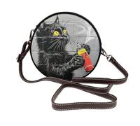 Black Cat Graffiti Street Art Borse a tracolla rotonde in pelle borsa a tracolla da donna