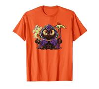 Black Cat Grim Reaper Ghost Halloween Cat Maglietta